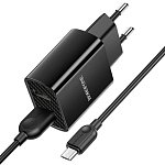 Сетевое ЗУ 2USB 2.1A BOROFONE BA53A, Powerway, microUSB, чёрный