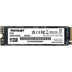 Накопитель SSD M.2 512Gb Patriot P320, PCIe 3.0 x4, NVMe, R/W 3000/2200