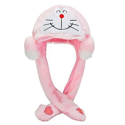 Шапка Кот розовый, с двигающимися ушами, светящийся