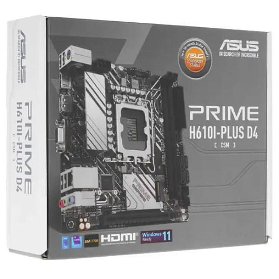 Материнская плата ASUS PRIME H610I-PLUS D4-CSM Soc-1700 Intel H610 2xDDR4 mini-ITX AC`97 8ch(7.1) GbLAN+VGA+HDMI+DP