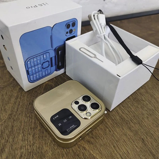 Телефон МИНИ i16 PRO mini раскладушка золотой(Уценка)
