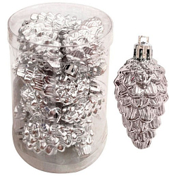 Набор украшений "Шишки" 12шт., 6см, серебро, PS6-12-217-S арт.001539