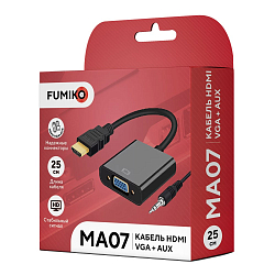 Кабель HDMI <--> VGA  0.25м FUMIKO MA07 + AUX черный
