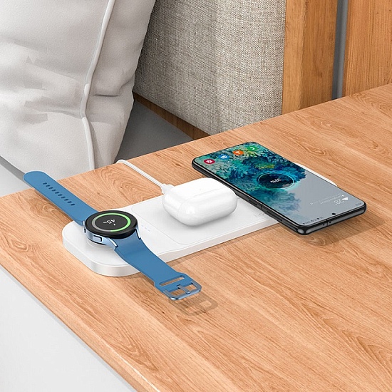 Беспроводное ЗУ HOCO CQ6 3в1, белое, 23W