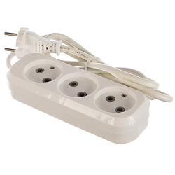 Сетевой удлинитель  1.5м SMARTBUY, белый, 3 розетки, 10А/2,2кВт, б/з, ПВС 2х1,0 мм² (SBE-10-3-1.5m-N)